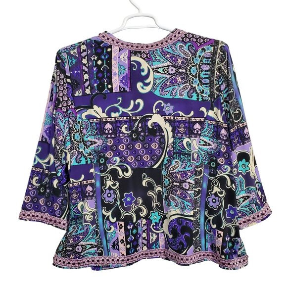 Joan Rivers Size 2X Jacket Collarless Open Floral Lace Trim Jersey Knit Lined - Picture 3 of 10